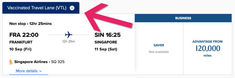 Singapore Airlines VTL Redemption Indicator